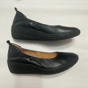 Vionic Womens Jacey Black Leather Wedges Comfort Dress Shoes Orthopedic Size 8